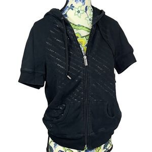 Bebe Sport Black Short Sleeve Zipper Hoodie
